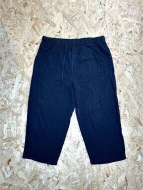 Basic Editions Black Cotton Crop Pants Womens Large Elastic Waist Drawstring